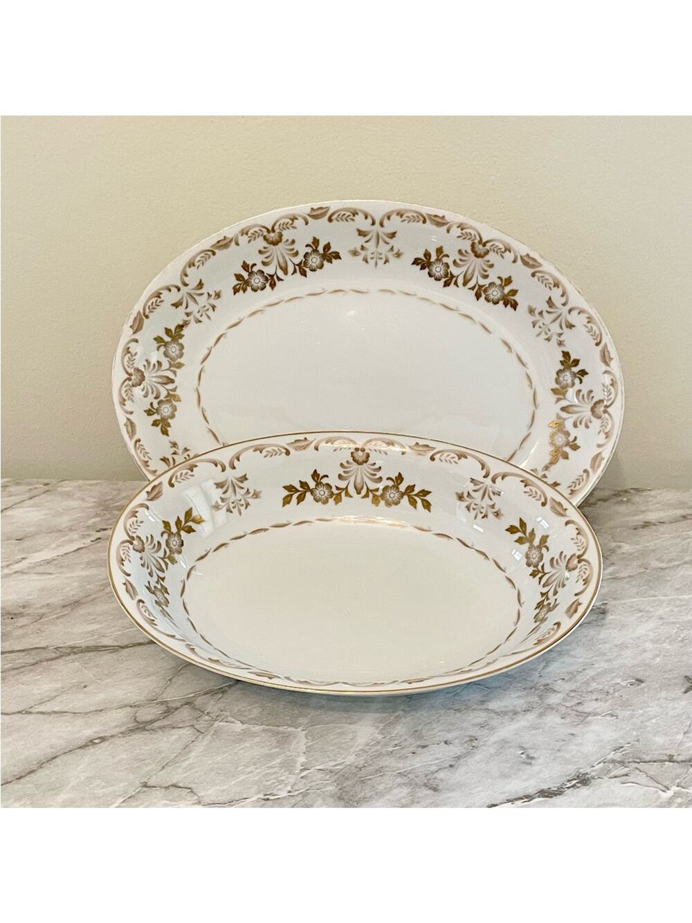Harmony House Vintage Classique Gold Platter & Serving Bowl Set 1950s China